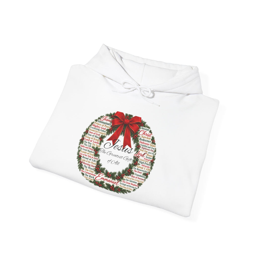 Names of Jesus Christmas Wreath Christian Heavy Blend™ Hooded Sweatshirt
