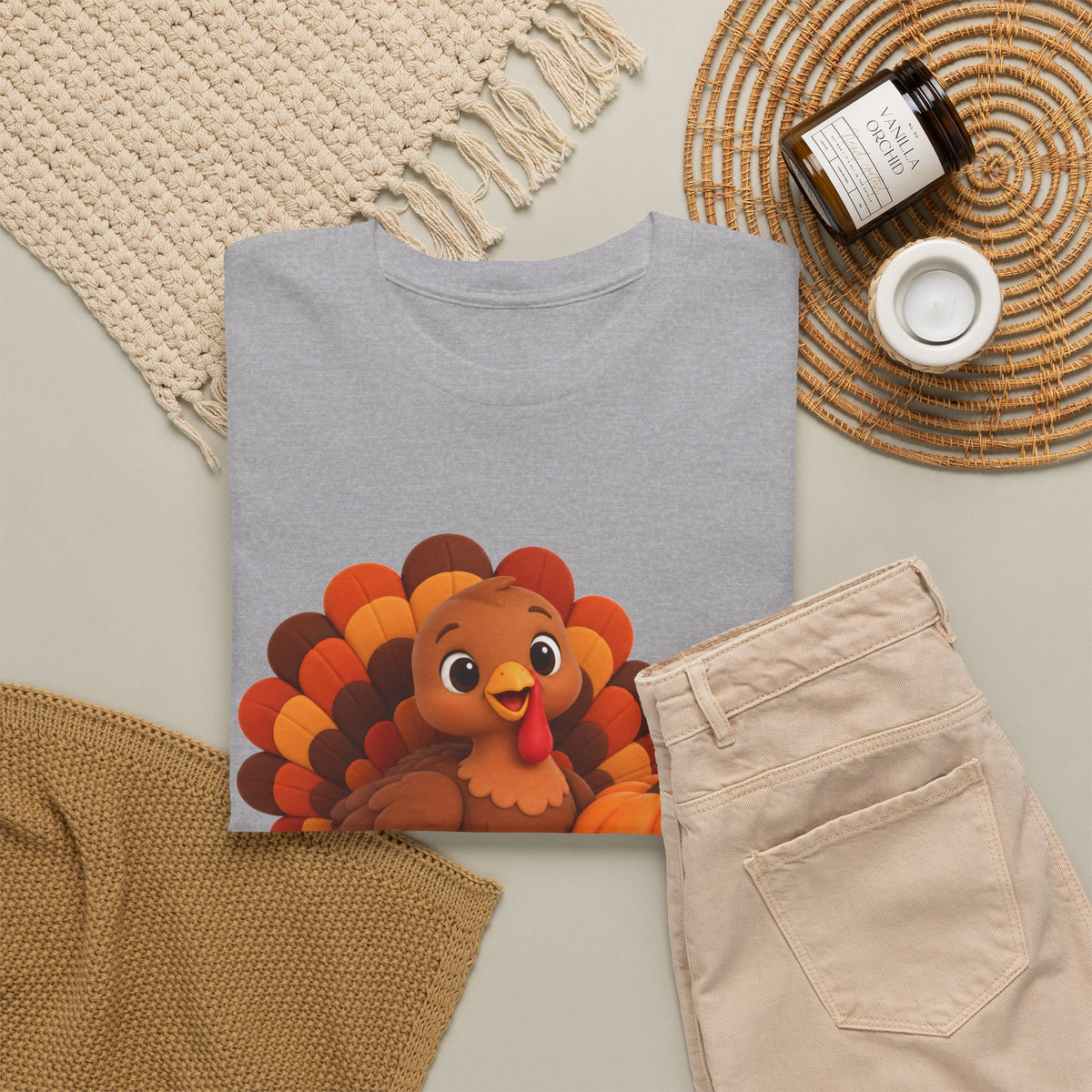 Be Thankful Thanksgiving Turkey & Pumpkin T-Shirt – Cute Fall Holiday Graphic Unisex Heavy Cotton Tee