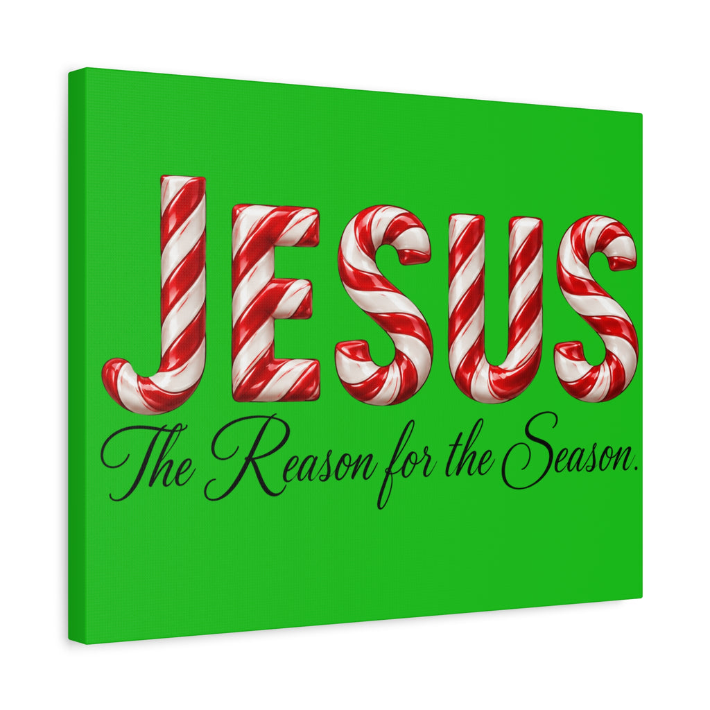 Jesus The Reason for the Season Christmas Wall Art – Candy Cane Christian Holiday Decor, Matte Canvas, Stretched, 1.25"