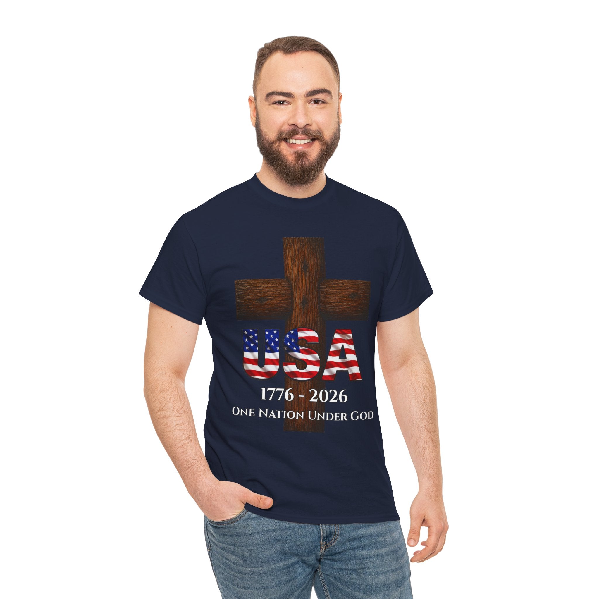 USA Cross 1776-2026 One Nation Under God Patriotic Christian T-Shirt