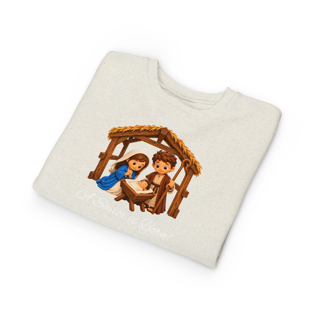 A Savior Is Born Kids Christmas – Nativity Christian Shirt Toddler Sweatshirt