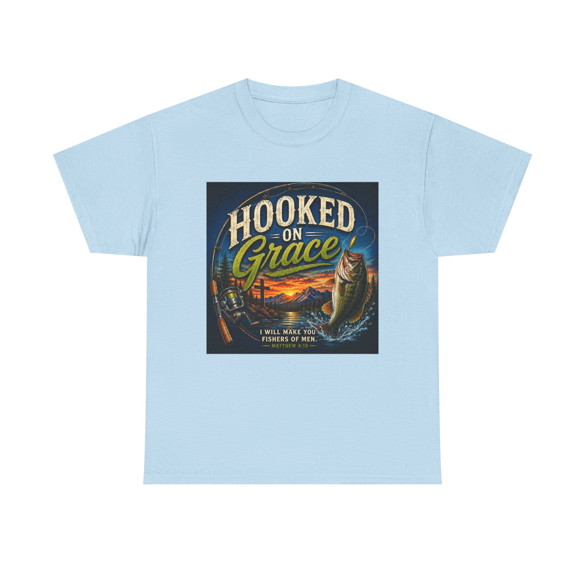 Hooked on Grace Christian Fishing T-Shirt | Faith Based Outdoor Unisex Heavy Cotton Tee