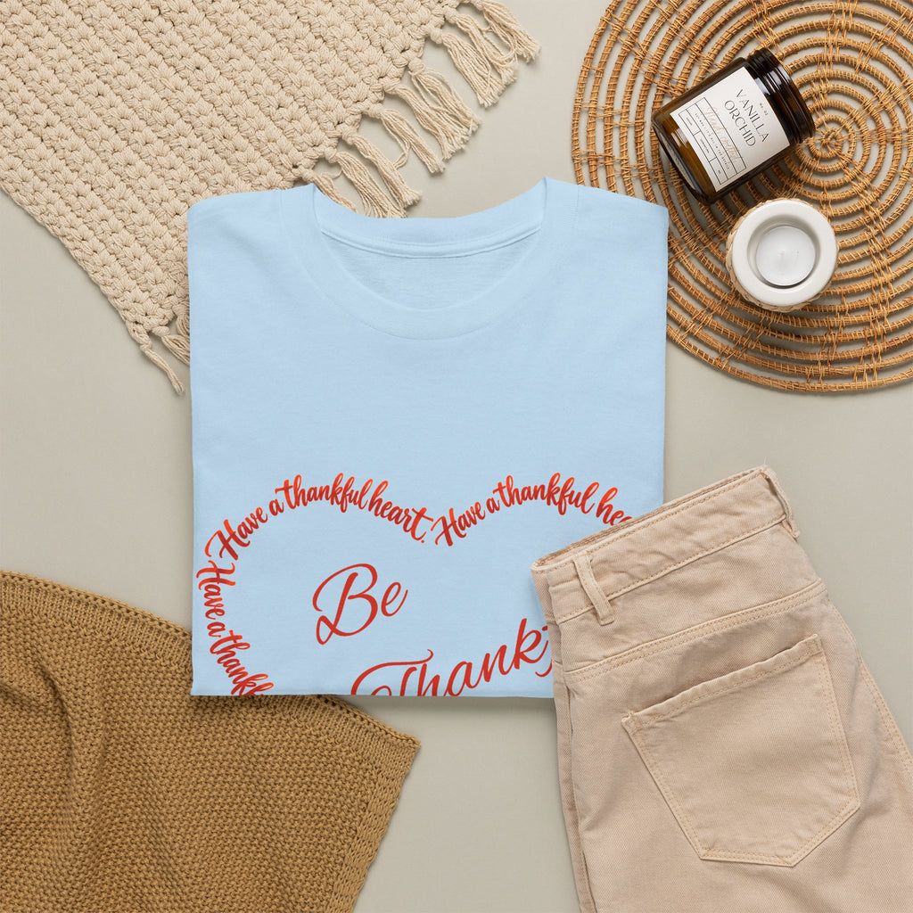 Be Thankful Heart T-Shirt – Inspirational Christian Gratitude Shirt – 1 Thessalonians 5:18-Unisex Heavy Cotton Tee