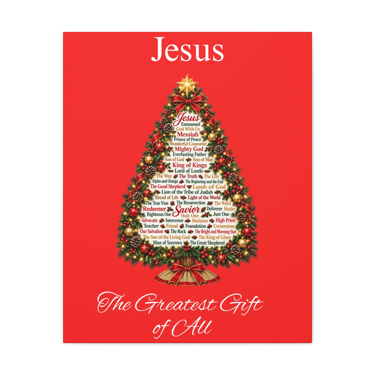 Jesus – The Greatest Gift of All | Christian Christmas Tree Wall Art, Matte Canvas, Stretched, 1.25"
