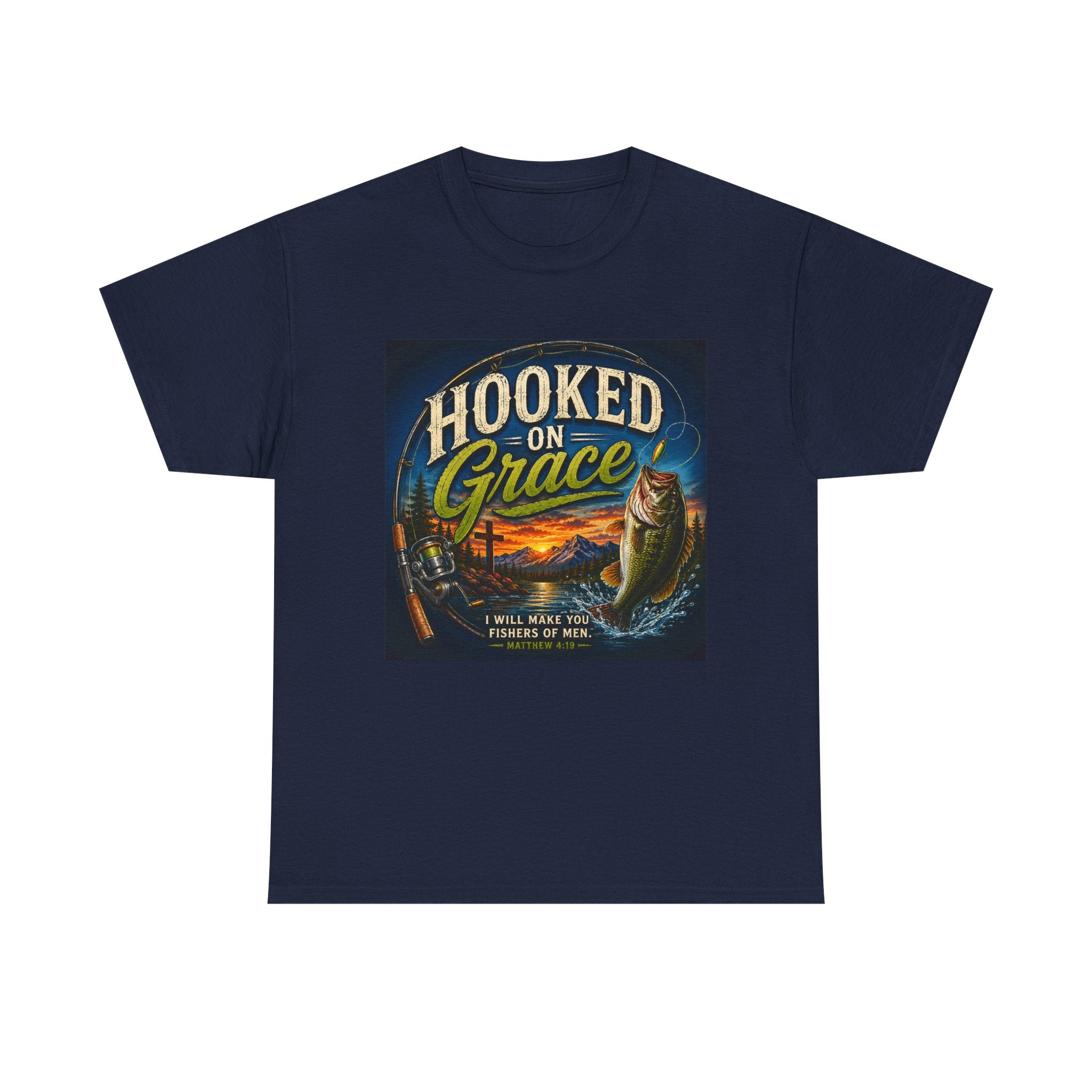 Hooked on Grace Christian Fishing T-Shirt | Faith Based Outdoor Unisex Heavy Cotton Tee