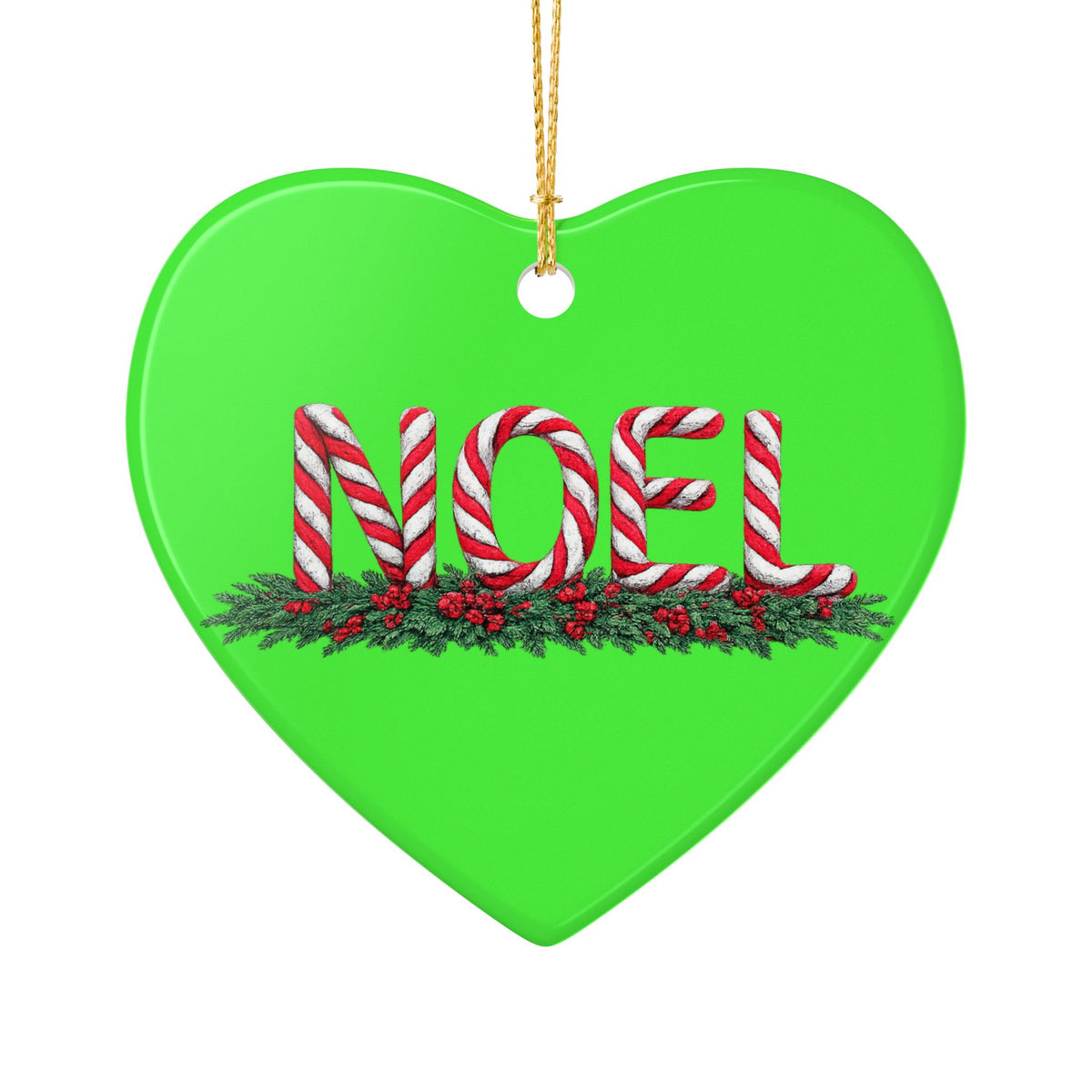 Candy Cane Noel Ceramic Decoration Ornament, (1pc)