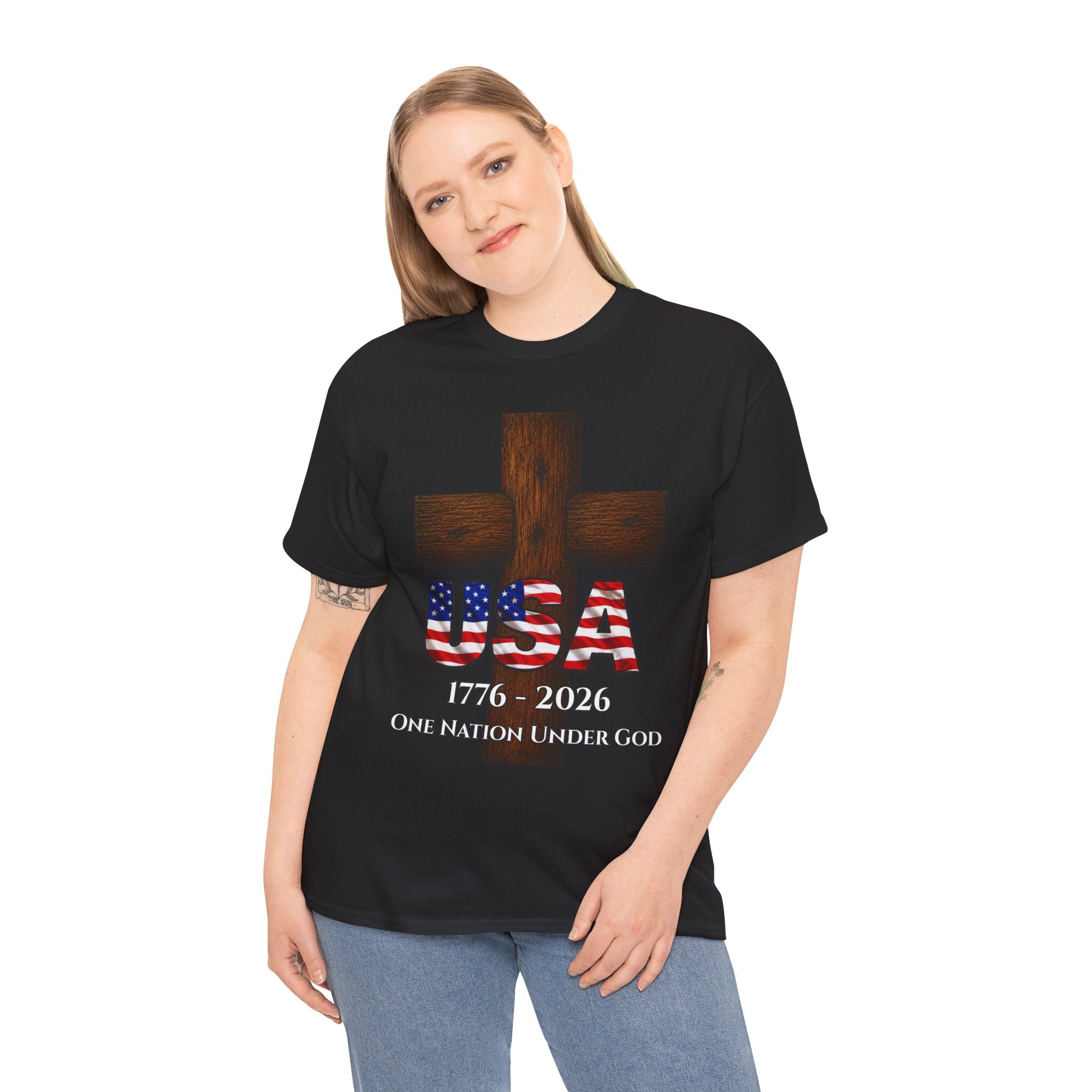 USA Cross 1776-2026 One Nation Under God Patriotic Christian T-Shirt