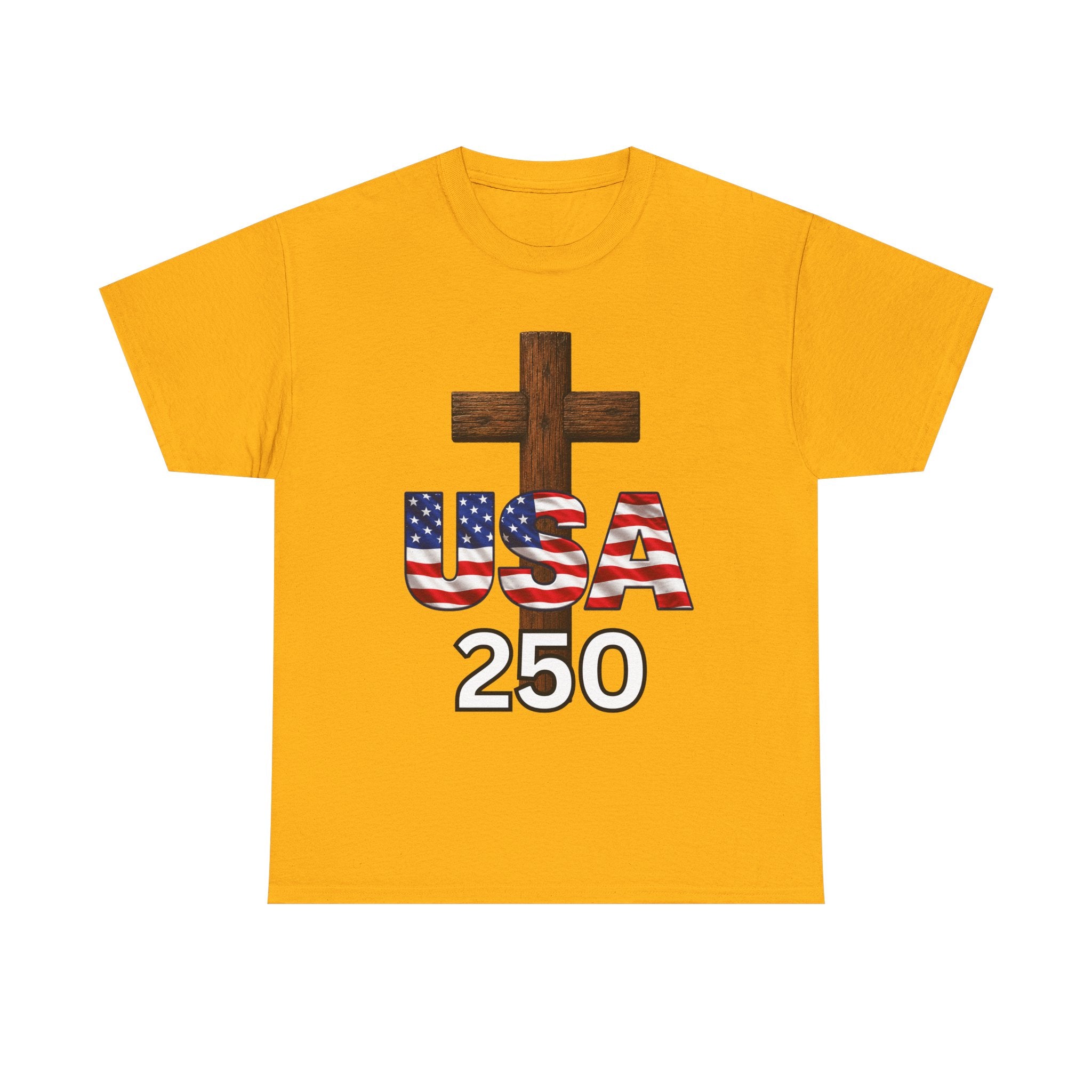 USA 250 Christian Patriotic Cross T-Shirt – America’s 250th Anniversary Faith & Freedom Unisex Heavy Cotton Tee