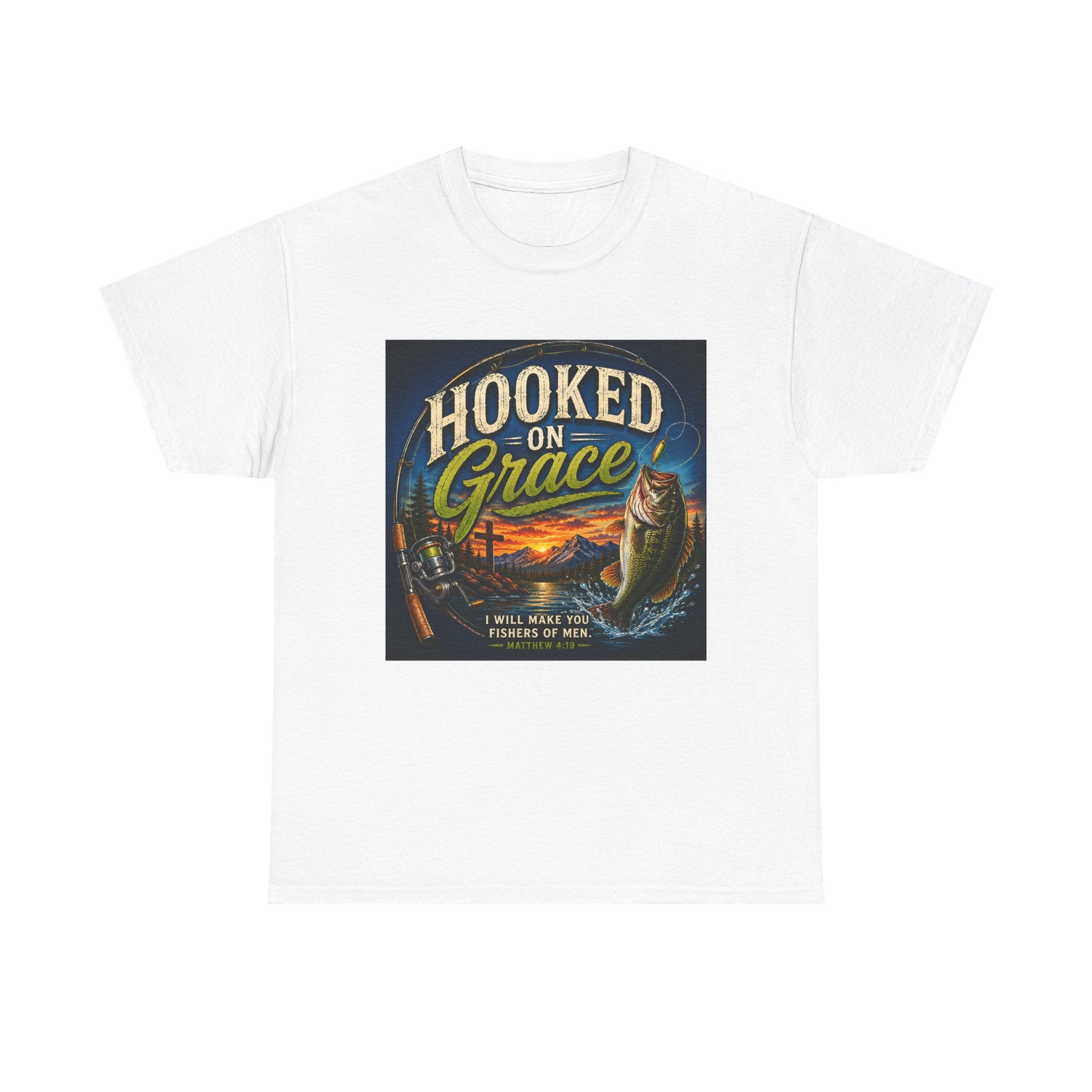 Hooked on Grace Christian Fishing T-Shirt | Faith Based Outdoor Unisex Heavy Cotton Tee