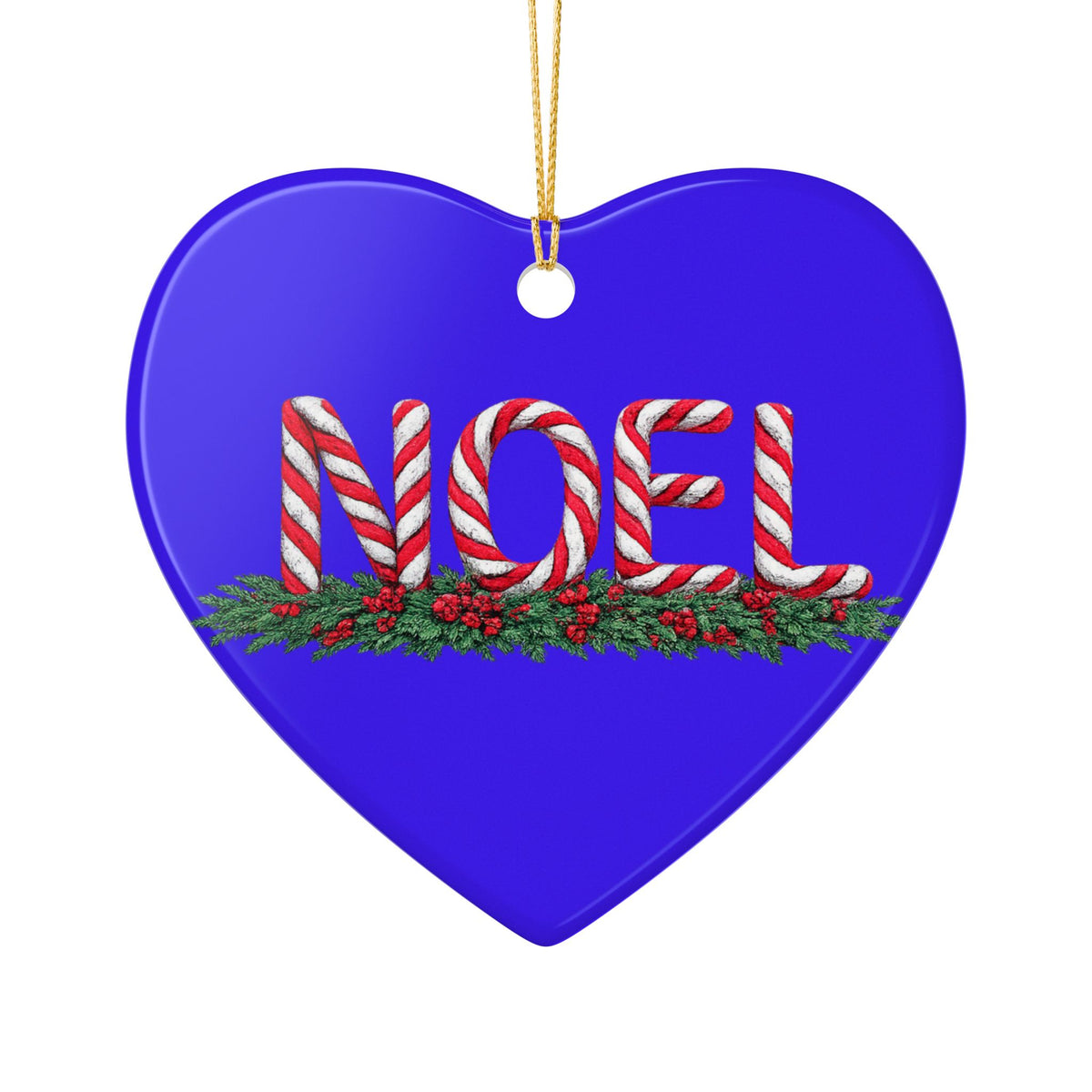 Candy Cane Noel Ceramic Decoration Ornament, (1pc)