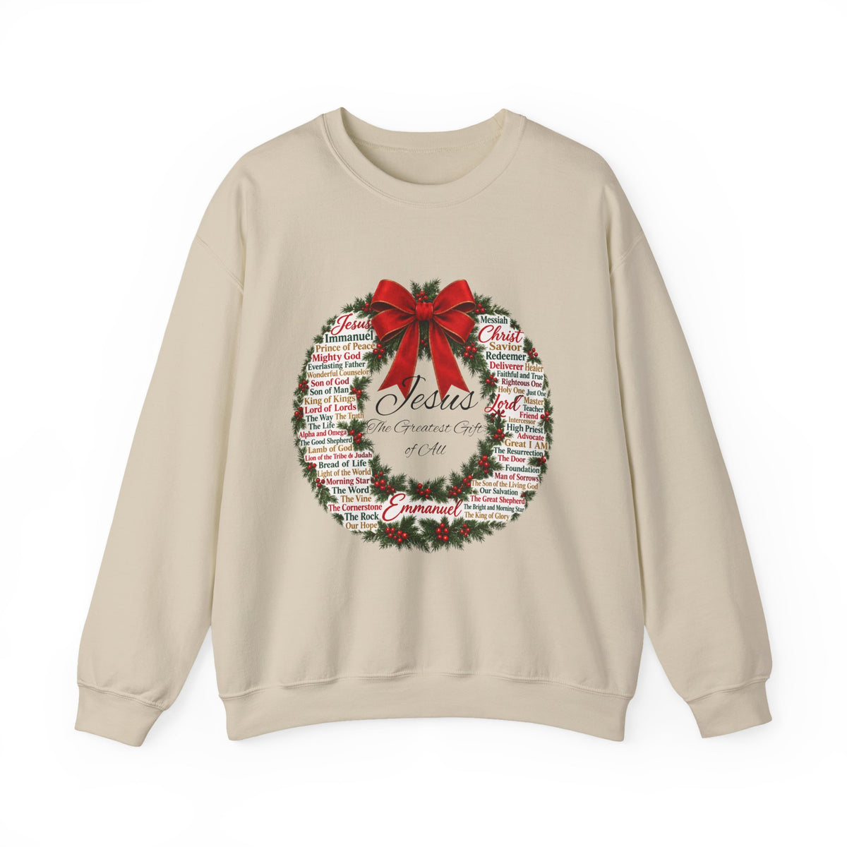 Names of Jesus Christmas Wreath Christian Heavy Blend™ Crewneck Sweatshirt