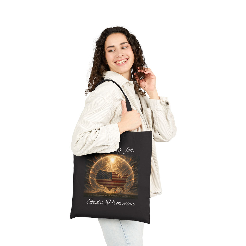 Praying for God’s Protection Patriotic Christian Cotton Tote Bag