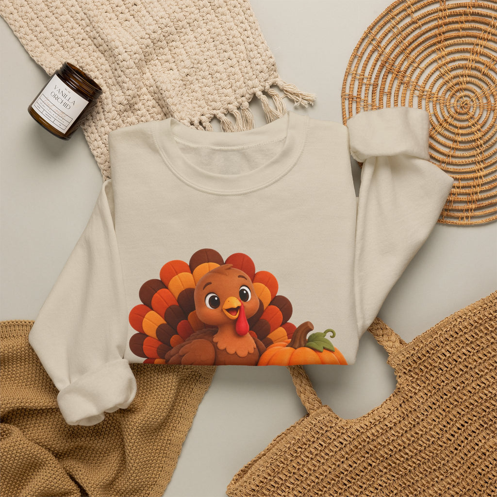 Be Thankful Thanksgiving Sweatshirt – Cute Turkey & Pumpkin Christian Fall Unisex Heavy Blend™ Crewneck Sweatshirt