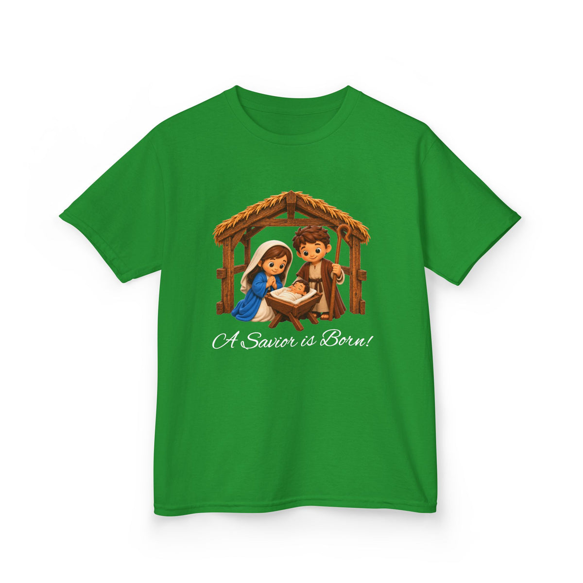 A Savior Is Born Kids Christmas T-Shirt – Nativity Christian Kids Heavy Cotton™ Tee