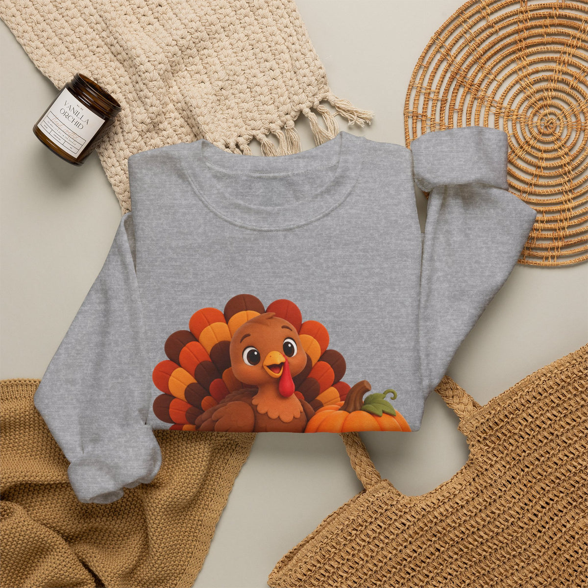 Be Thankful Thanksgiving Sweatshirt – Cute Turkey & Pumpkin Christian Fall Unisex Heavy Blend™ Crewneck Sweatshirt