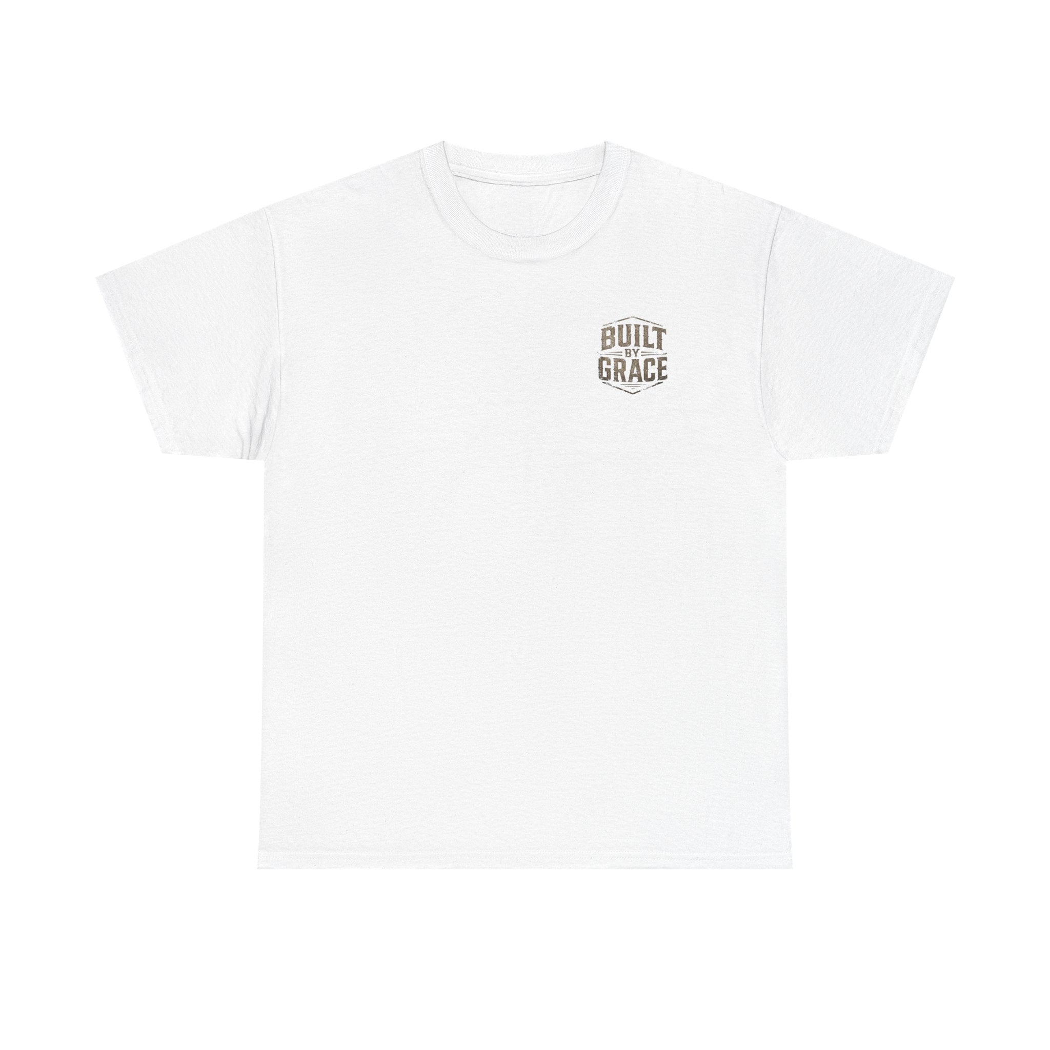 Built By Grace Christian T-Shirt | Rugged Faith-Based Graphic Tee | Inspirational Western Style Unisex Heavy Cotton Tee