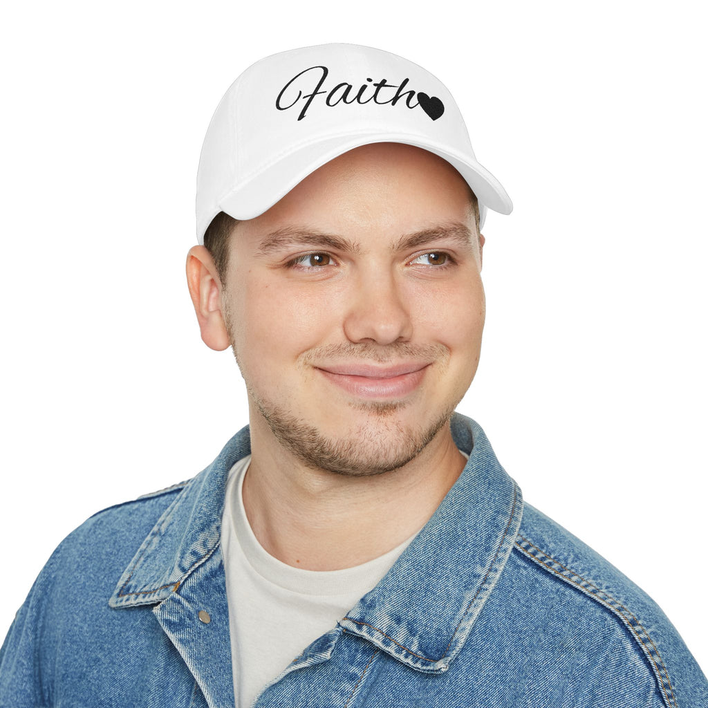 Faith Heart Embroidered Christian Cap – Inspirational Hat with Black Script Design Low Profile Baseball Cap
