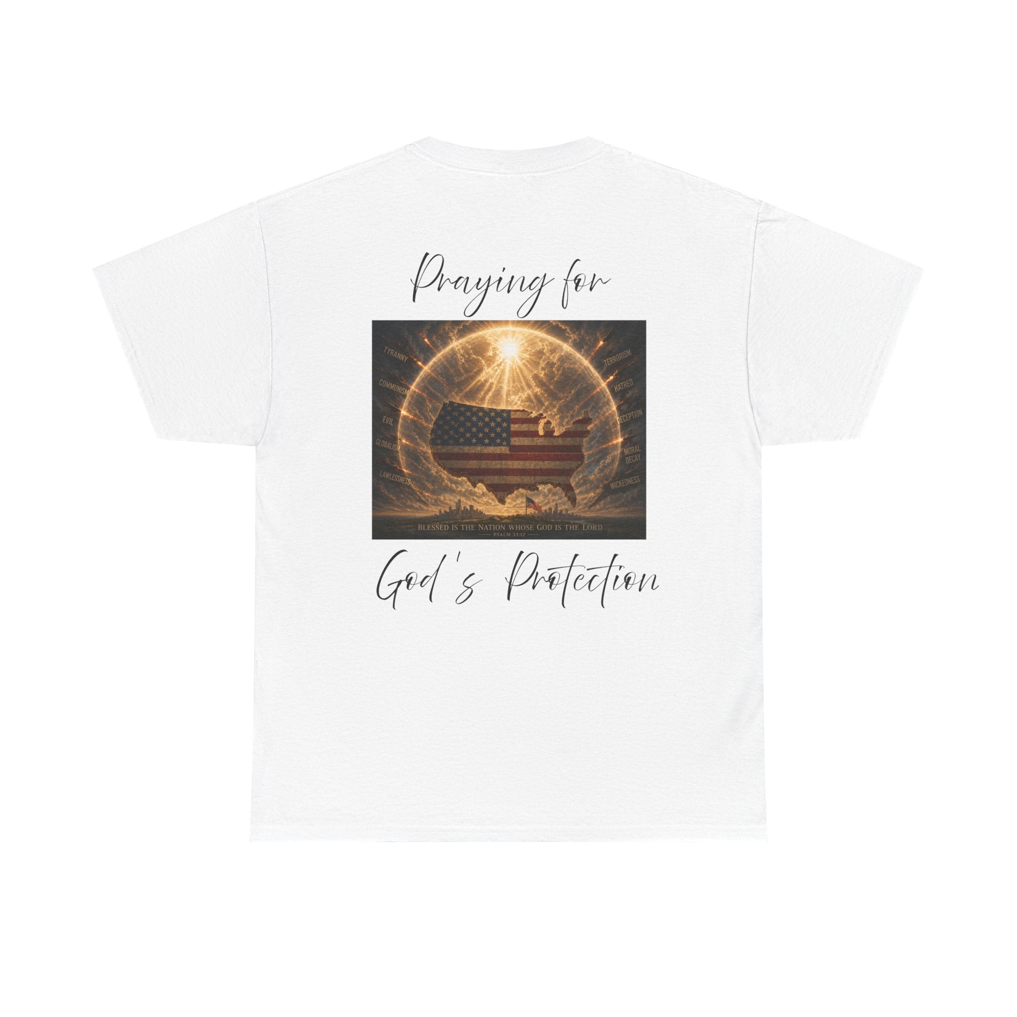 Praying for God’s Protection – Faith-Based American T-Shirt Unisex Heavy Cotton Tee