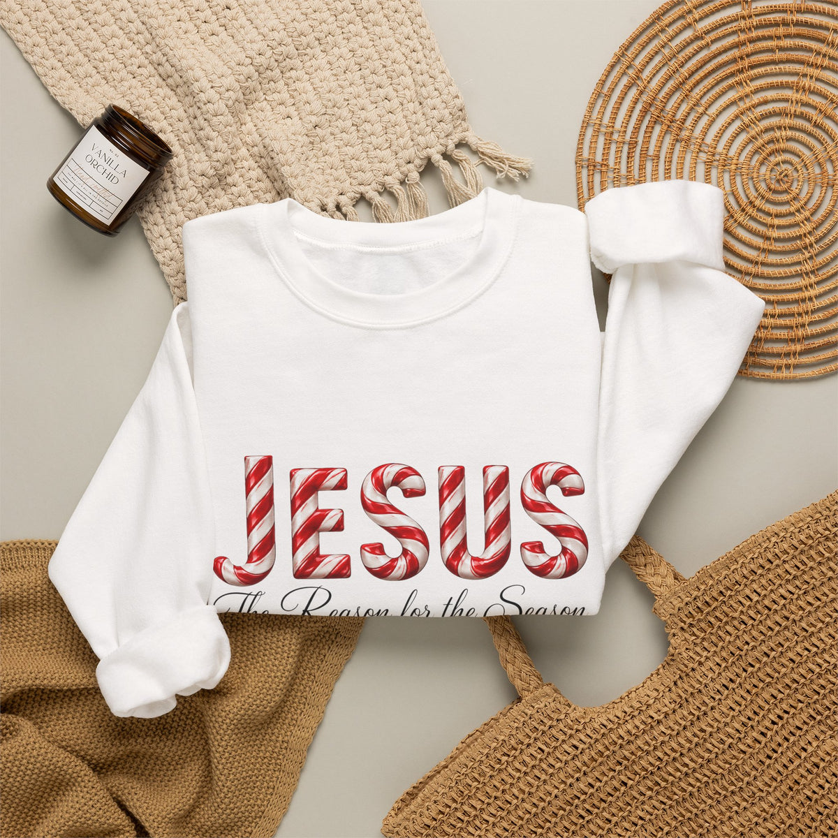 Jesus Is the Reason for the Season – Candy Cane Christmas Sweatshirt-Unisex Heavy Blend™ Crewneck Sweatshirt