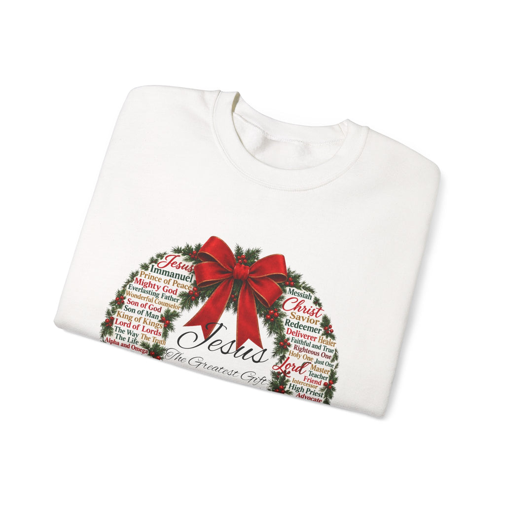 Names of Jesus Christmas Wreath Christian Heavy Blend™ Crewneck Sweatshirt
