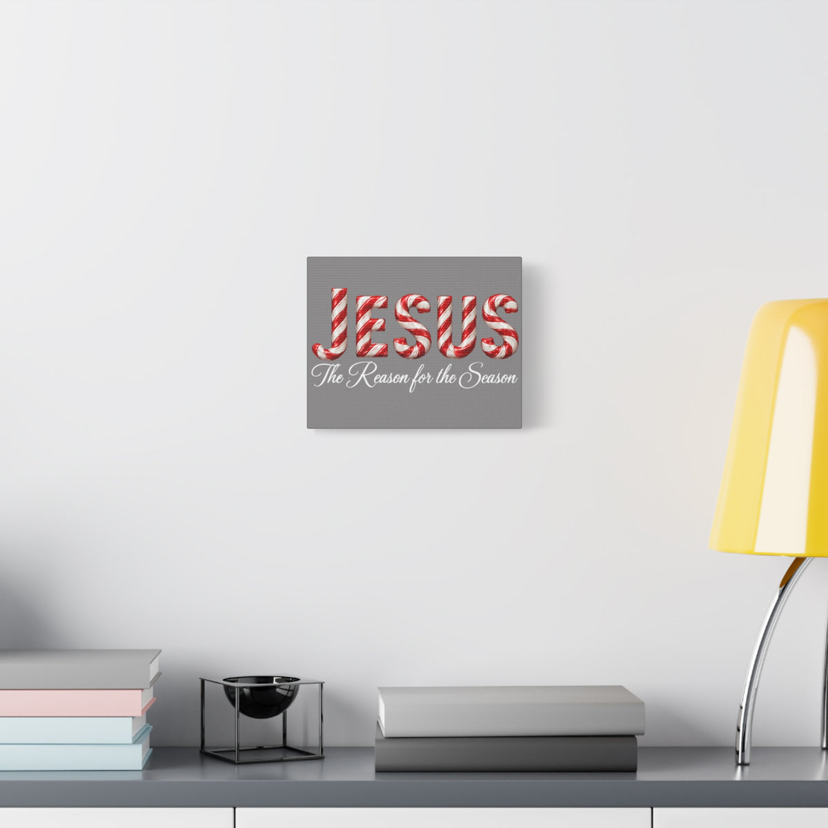 Jesus The Reason for the Season Christmas Wall Art – Candy Cane Christian Holiday Decor Matte Canvas, Stretched, 1.25"
