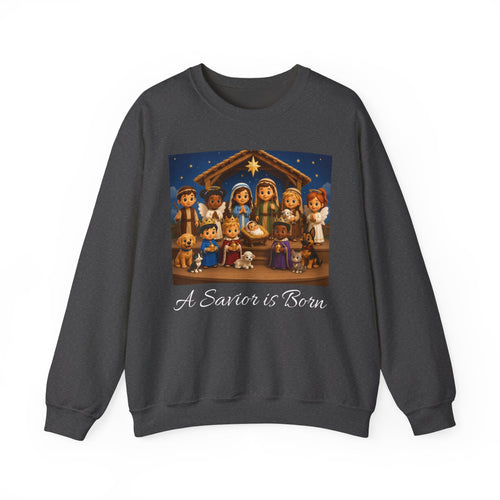 A Savior Is Born Nativity Christmas Sweatshirt – Christian Faith Holiday Heavy Blend™ Crewneck Sweatshirt
