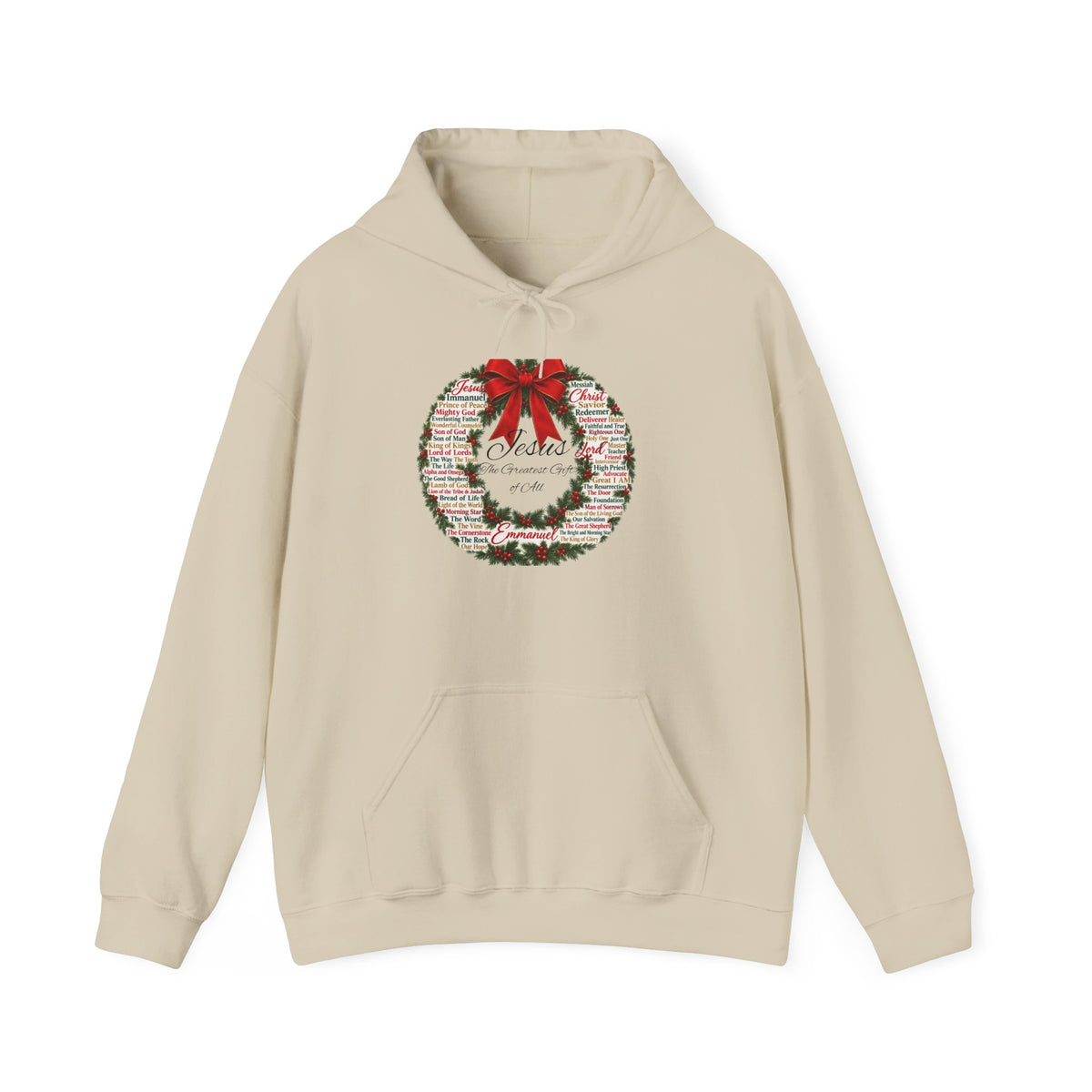 Names of Jesus Christmas Wreath Christian Heavy Blend™ Hooded Sweatshirt