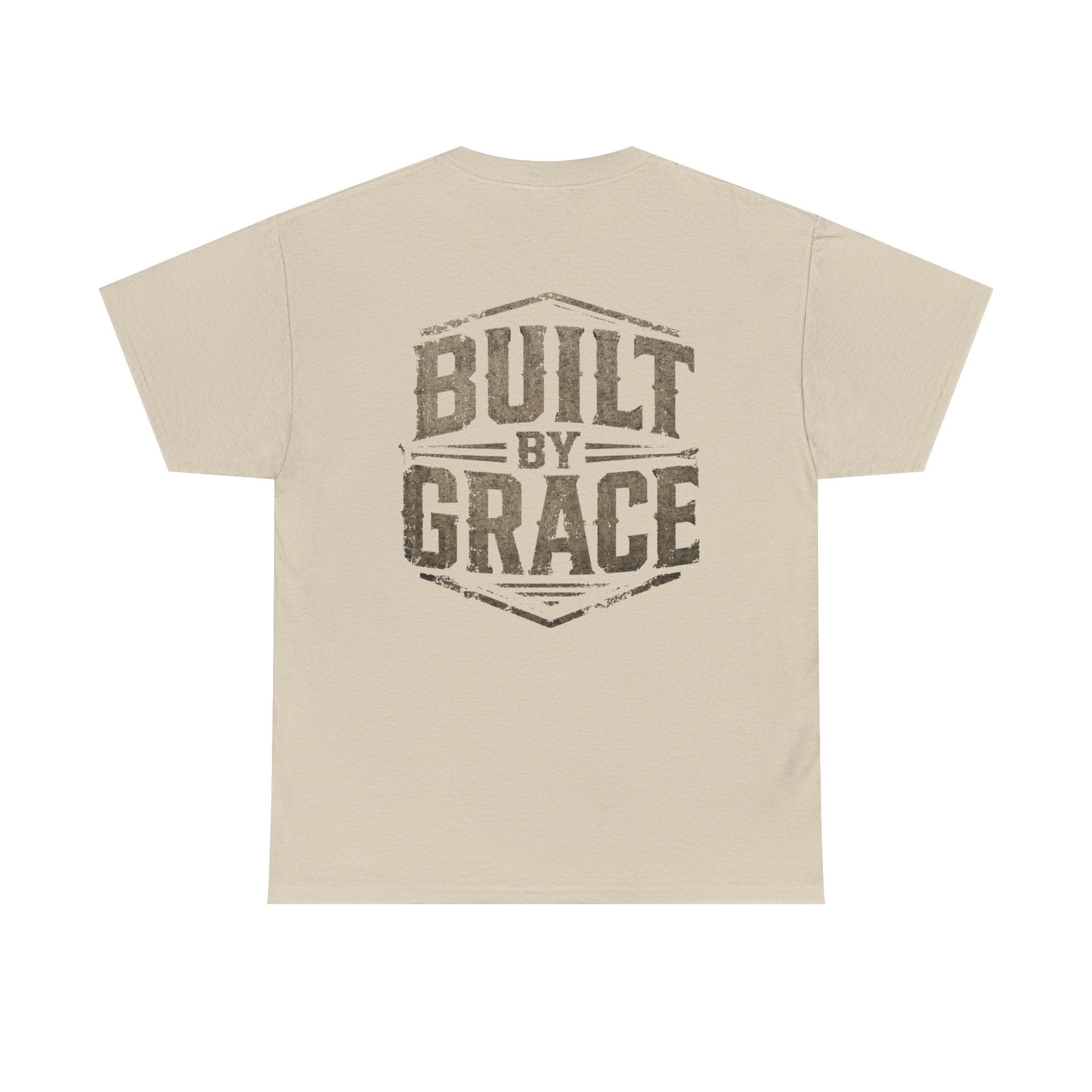 Built By Grace Christian T-Shirt | Rugged Faith-Based Graphic Tee | Inspirational Western Style Unisex Heavy Cotton Tee