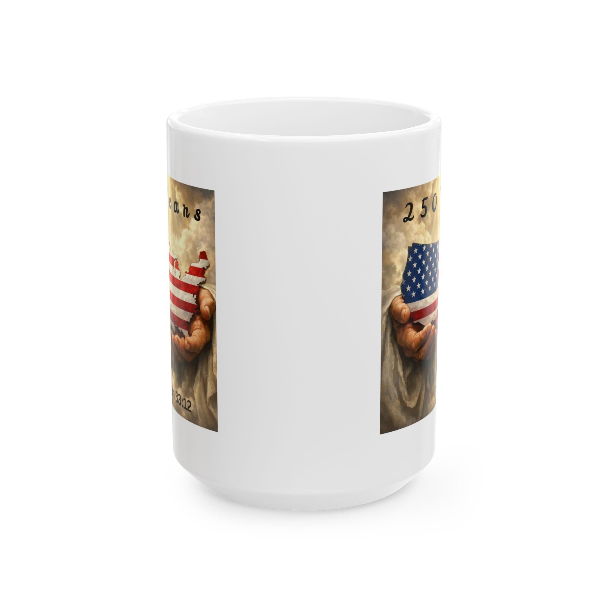 Held by God –Faith Over America  250 Years Patriotic Ceramic Mug, (11oz, 15oz)