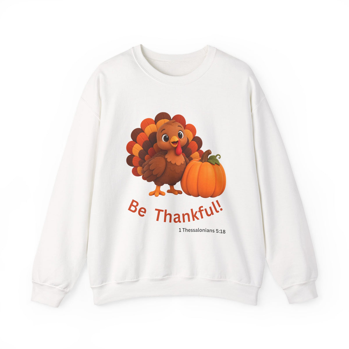 Be Thankful Thanksgiving Sweatshirt – Cute Turkey & Pumpkin Christian Fall Unisex Heavy Blend™ Crewneck Sweatshirt