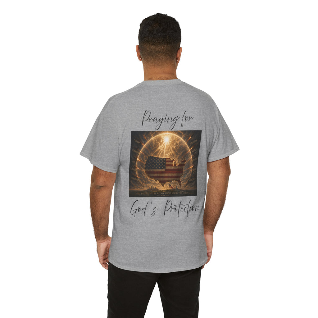 Praying for God’s Protection – Faith-Based American T-Shirt Unisex Heavy Cotton Tee