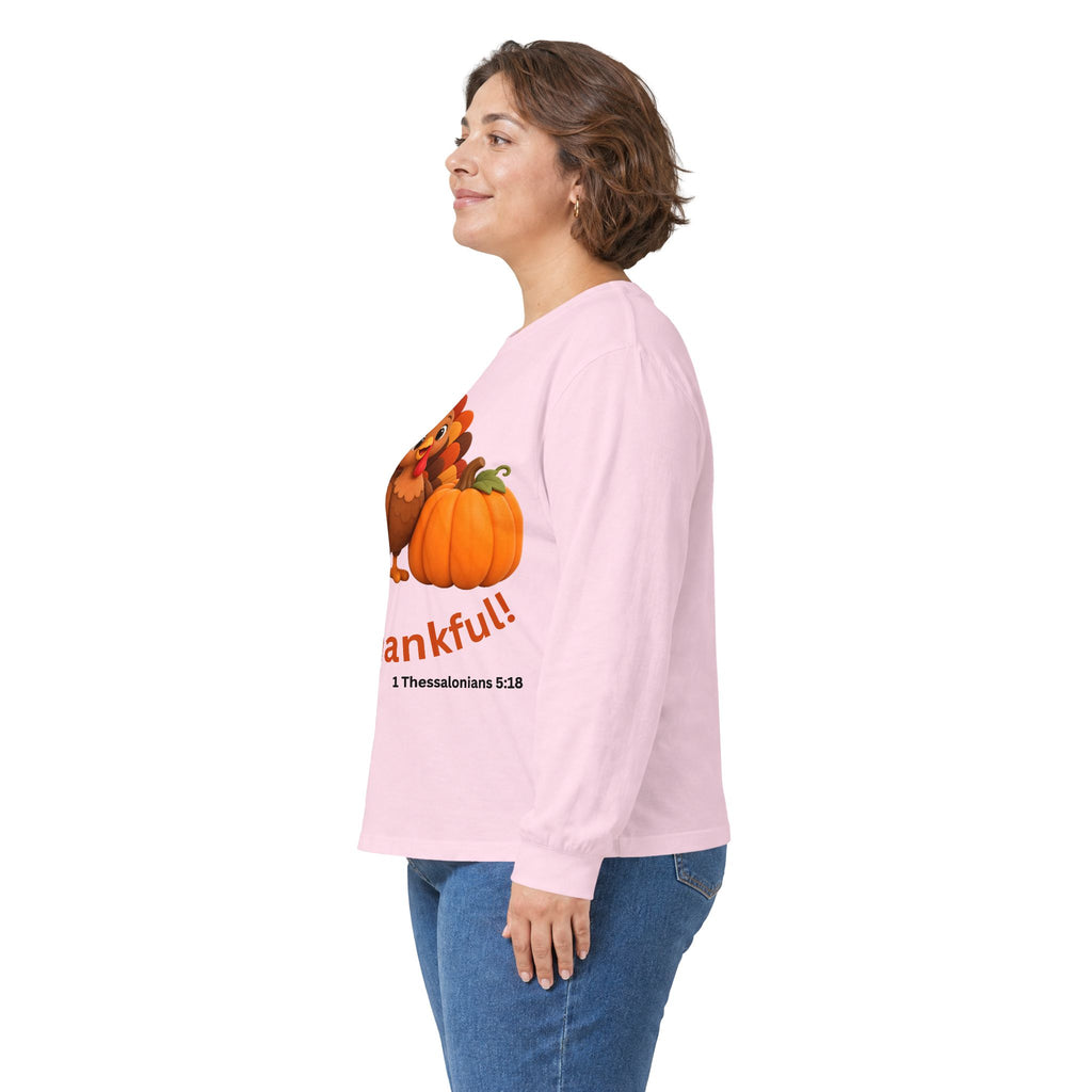 Be Thankful Thanksgiving Turkey & Pumpkin Christian Unisex Ultra Cotton Long Sleeve Tee