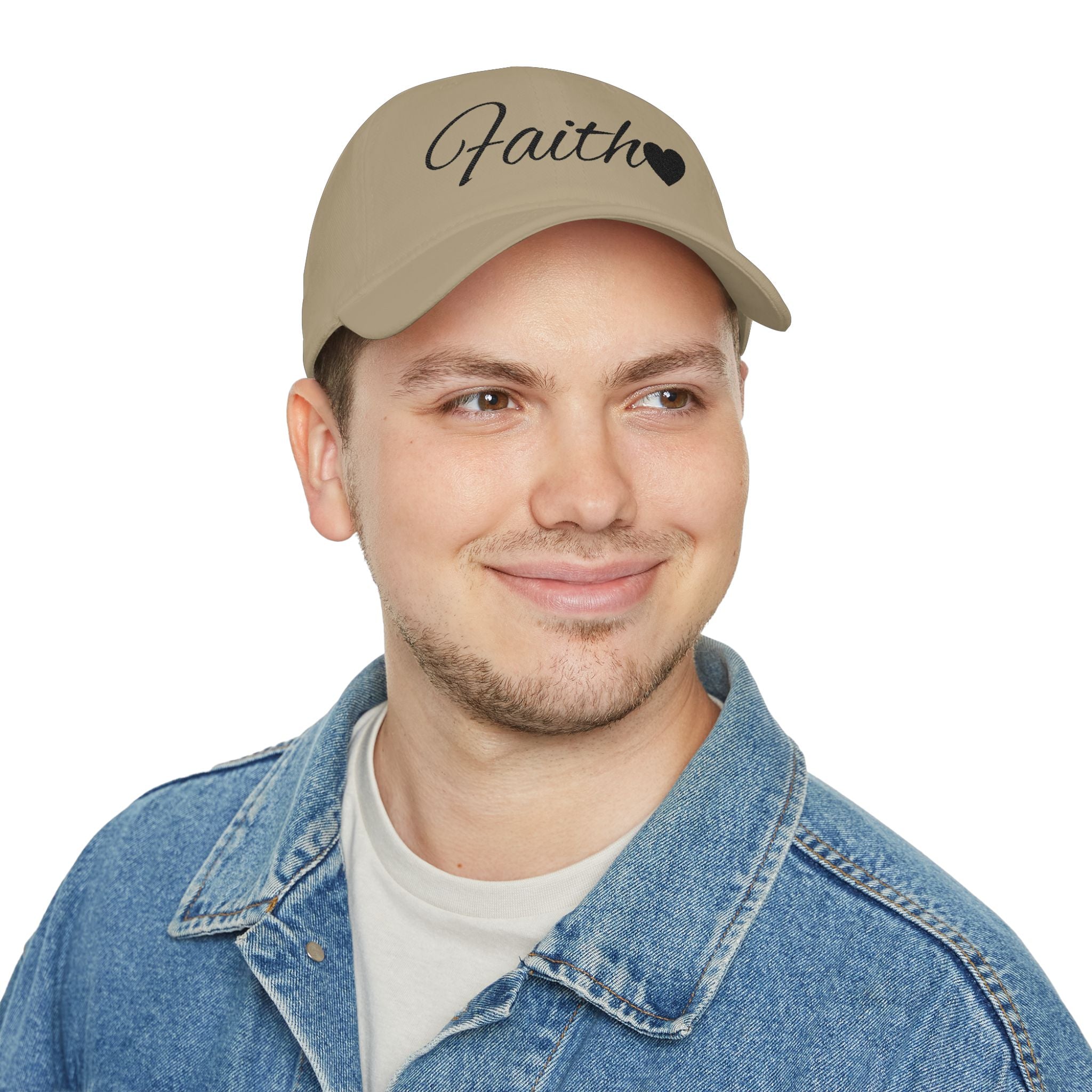 Faith Heart Embroidered Christian Cap – Inspirational Hat with Black Script Design Low Profile Baseball Cap