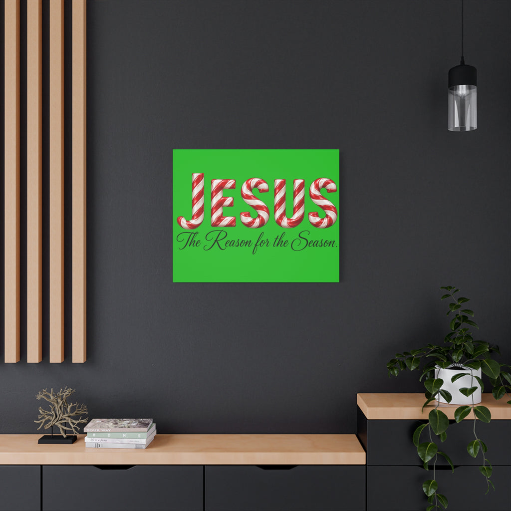 Jesus The Reason for the Season Christmas Wall Art – Candy Cane Christian Holiday Decor, Matte Canvas, Stretched, 1.25"