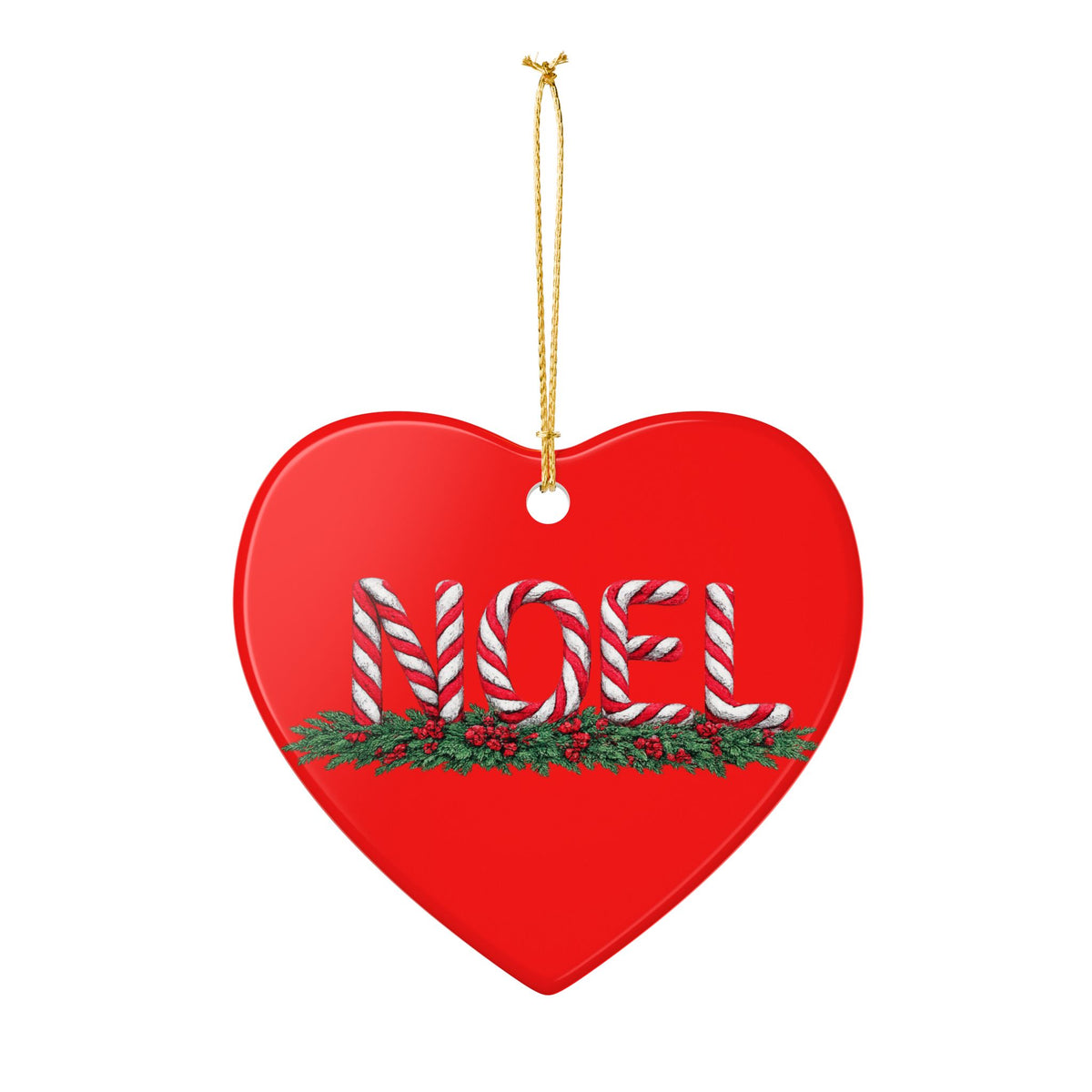 Candy Cane Noel Ceramic Decoration Ornament, (1pc)