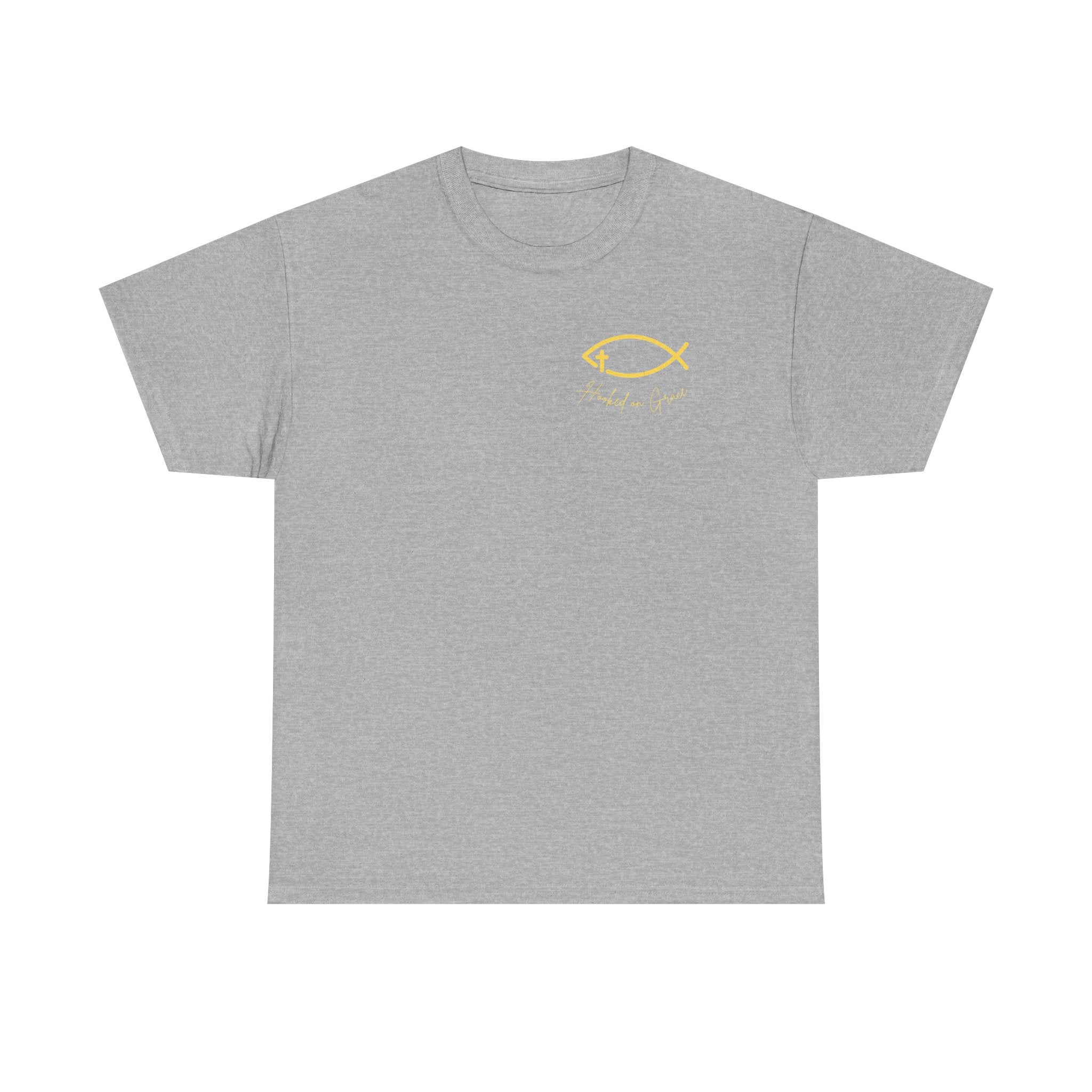 Hooked on Grace Christian Fishing Shirt | Faith-Based Outdoor Tee | Inspirational Fisherman Graphic T-Shirt Unisex Heavy Cotton Tee