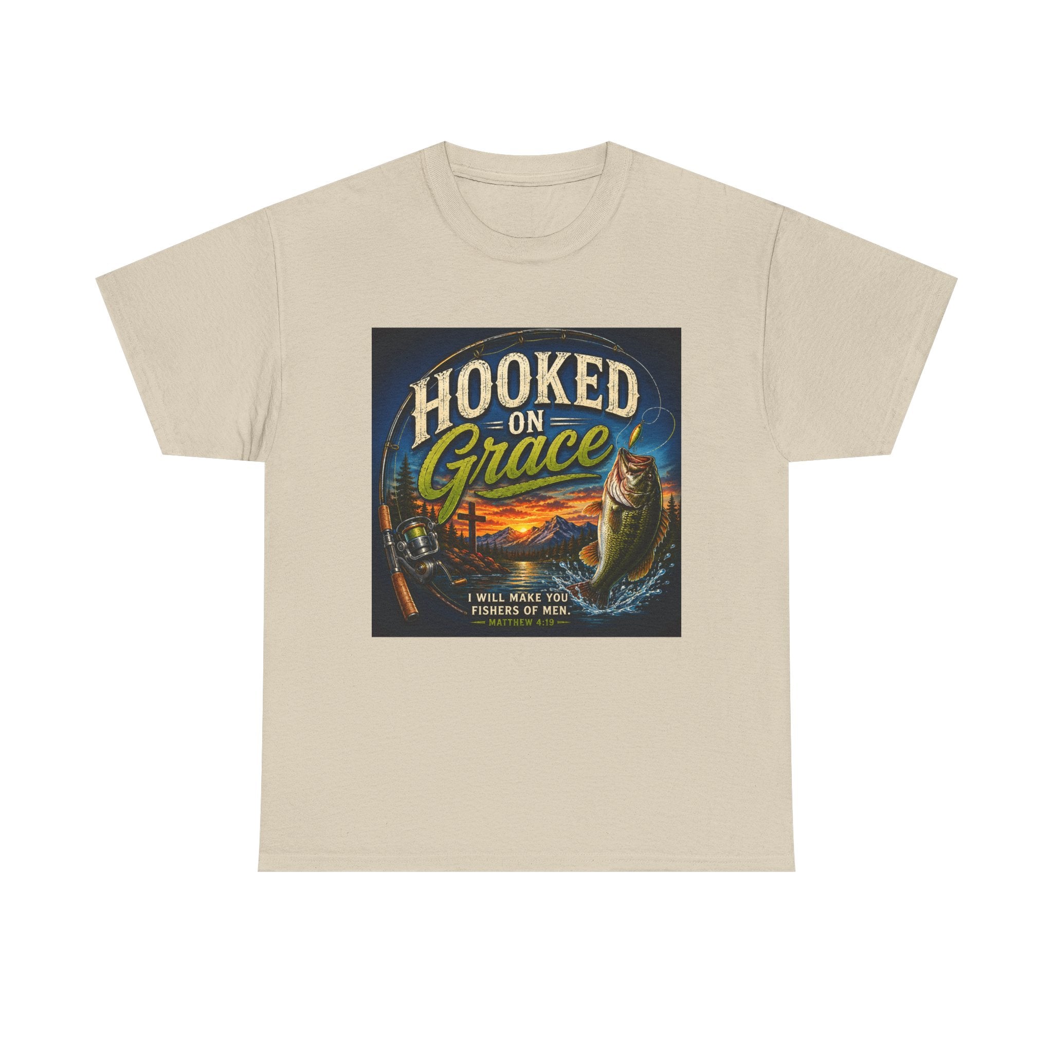 Hooked on Grace Christian Fishing T-Shirt | Faith Based Outdoor Unisex Heavy Cotton Tee