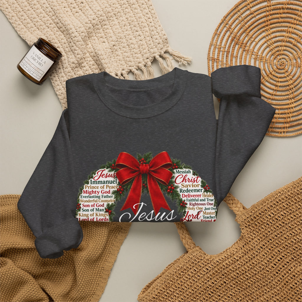 Names of Jesus Christmas Wreath Christian Heavy Blend™ Crewneck Sweatshirt