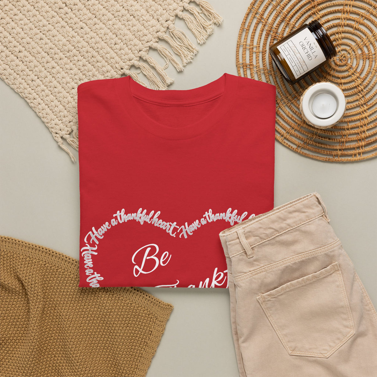 Be Thankful Heart T-Shirt – Inspirational Christian Gratitude Shirt – 1 Thessalonians 5:18-Unisex Heavy Cotton Tee