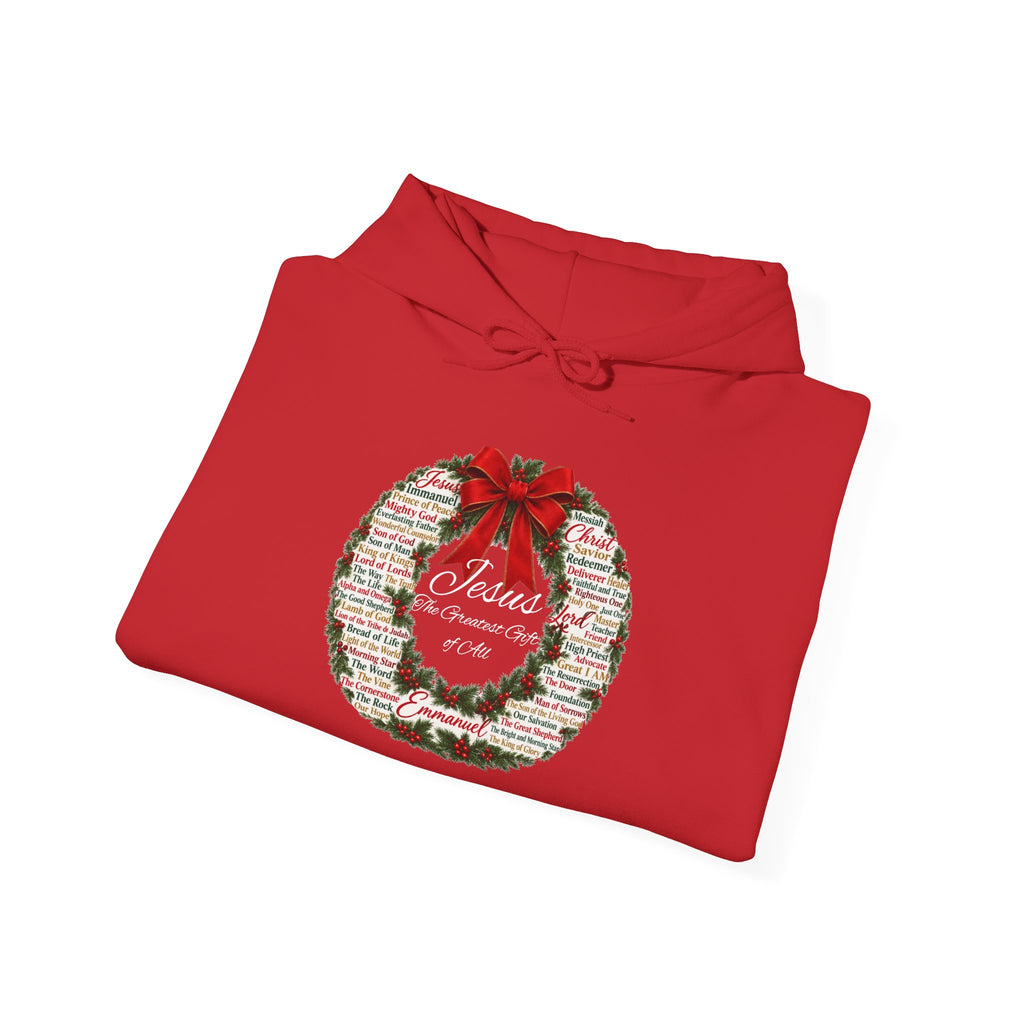 Names of Jesus Christmas Wreath Christian Heavy Blend™ Hooded Sweatshirt