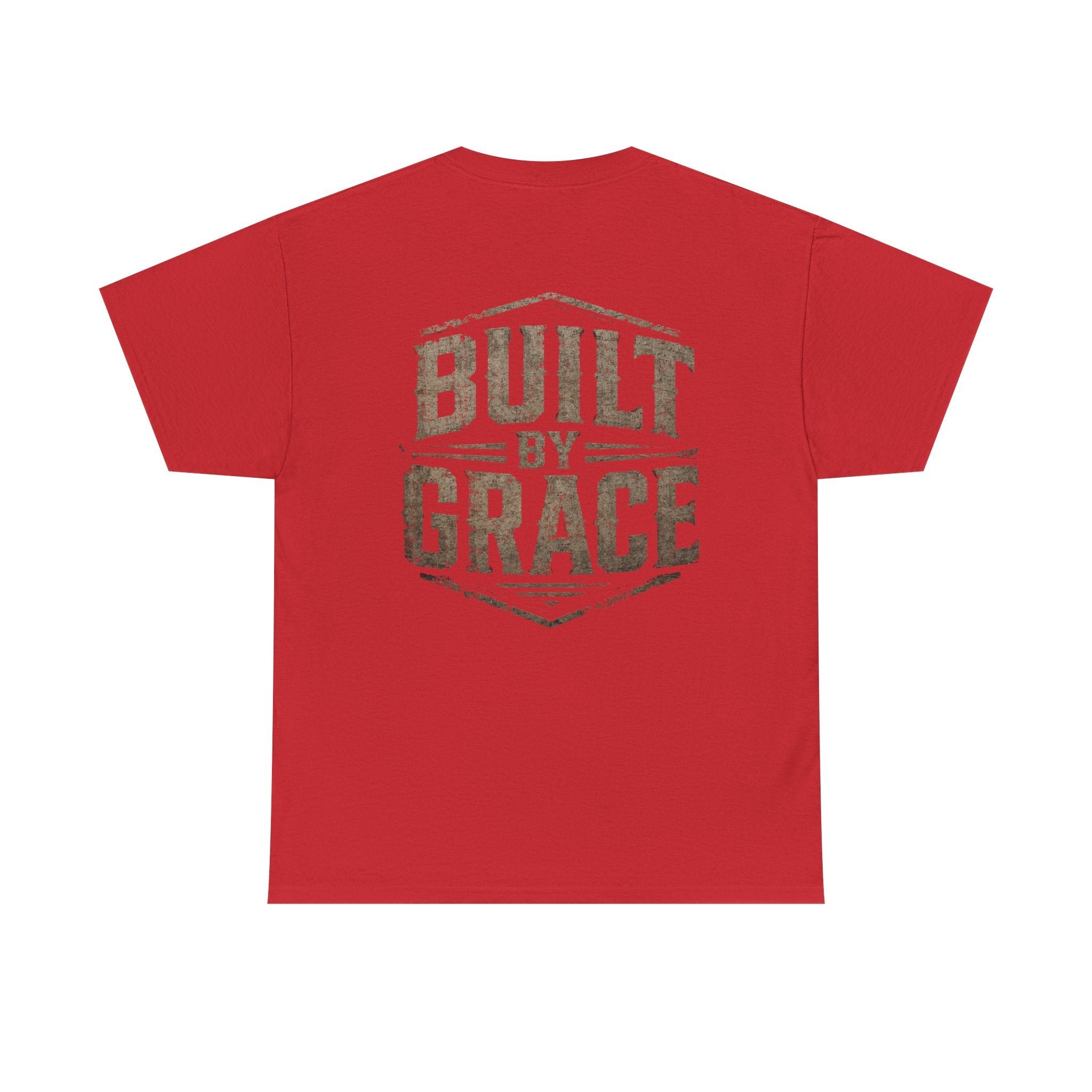Built By Grace Christian T-Shirt | Rugged Faith-Based Graphic Tee | Inspirational Western Style Unisex Heavy Cotton Tee