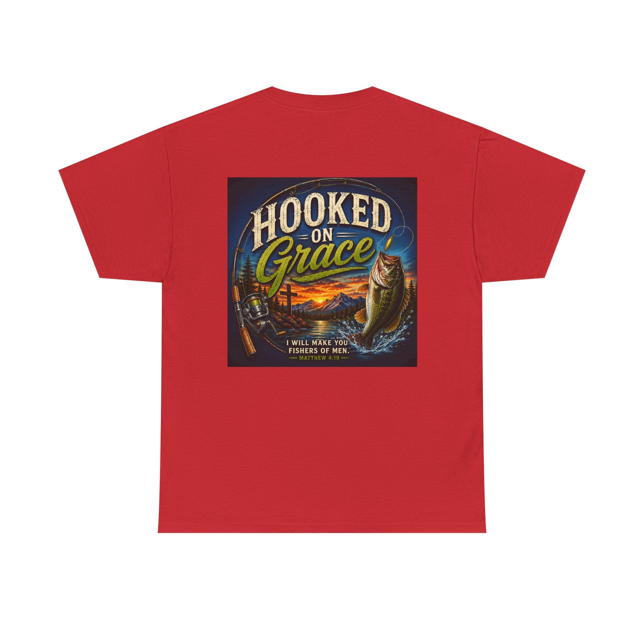 Hooked on Grace Christian Fishing T-Shirt | Faith Based Outdoor Unisex Heavy Cotton Tee