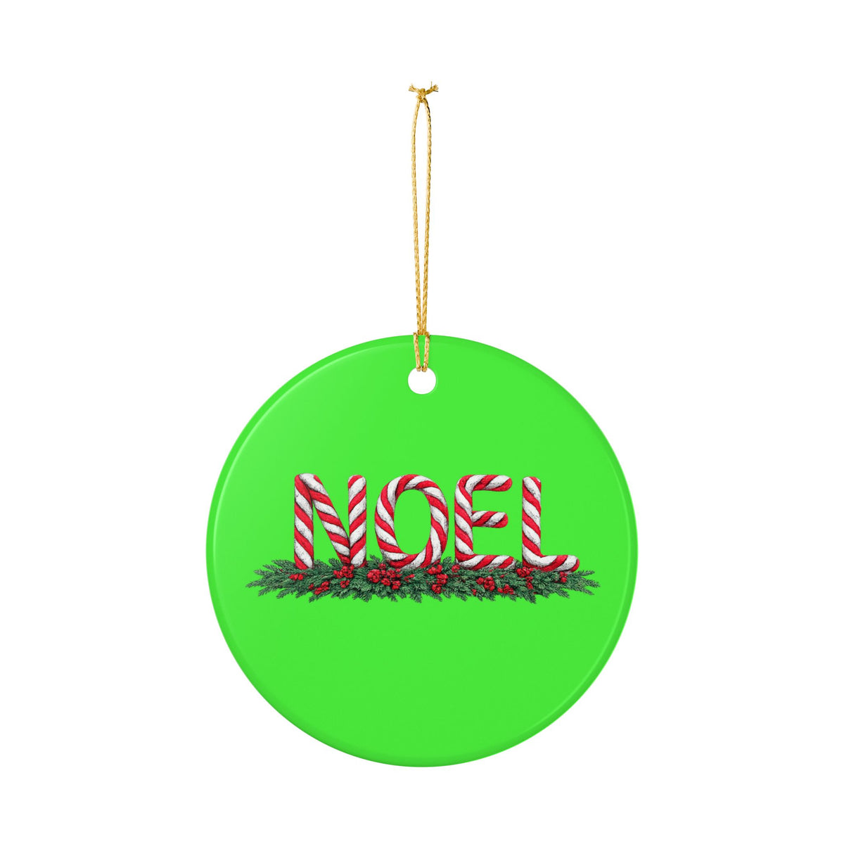 Candy Cane Noel Ceramic Decoration Ornament, (1pc)