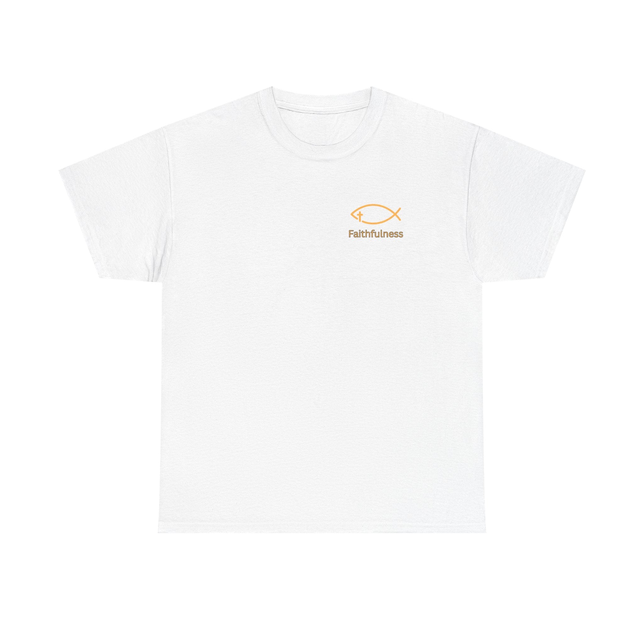 Faithful Father Christian T-Shirt | Strong Biblical Dad Tee with Cross & Mountain Design Unisex Heavy Cotton Tee