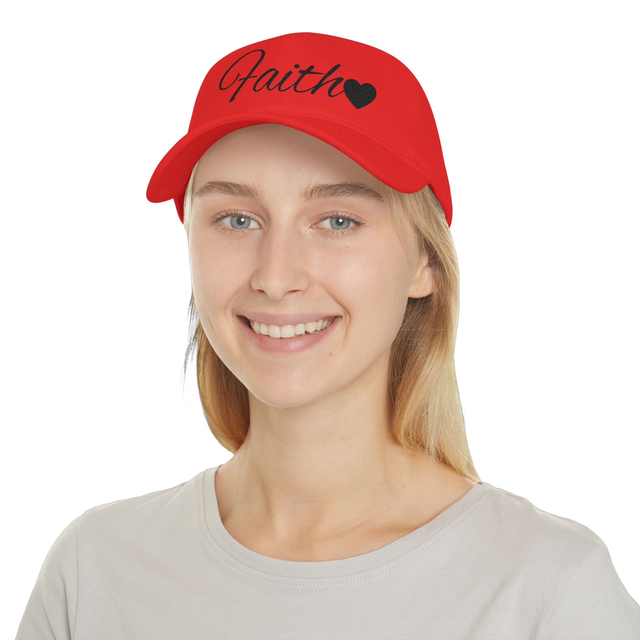 Faith Heart Embroidered Christian Cap – Inspirational Hat with Black Script Design Low Profile Baseball Cap
