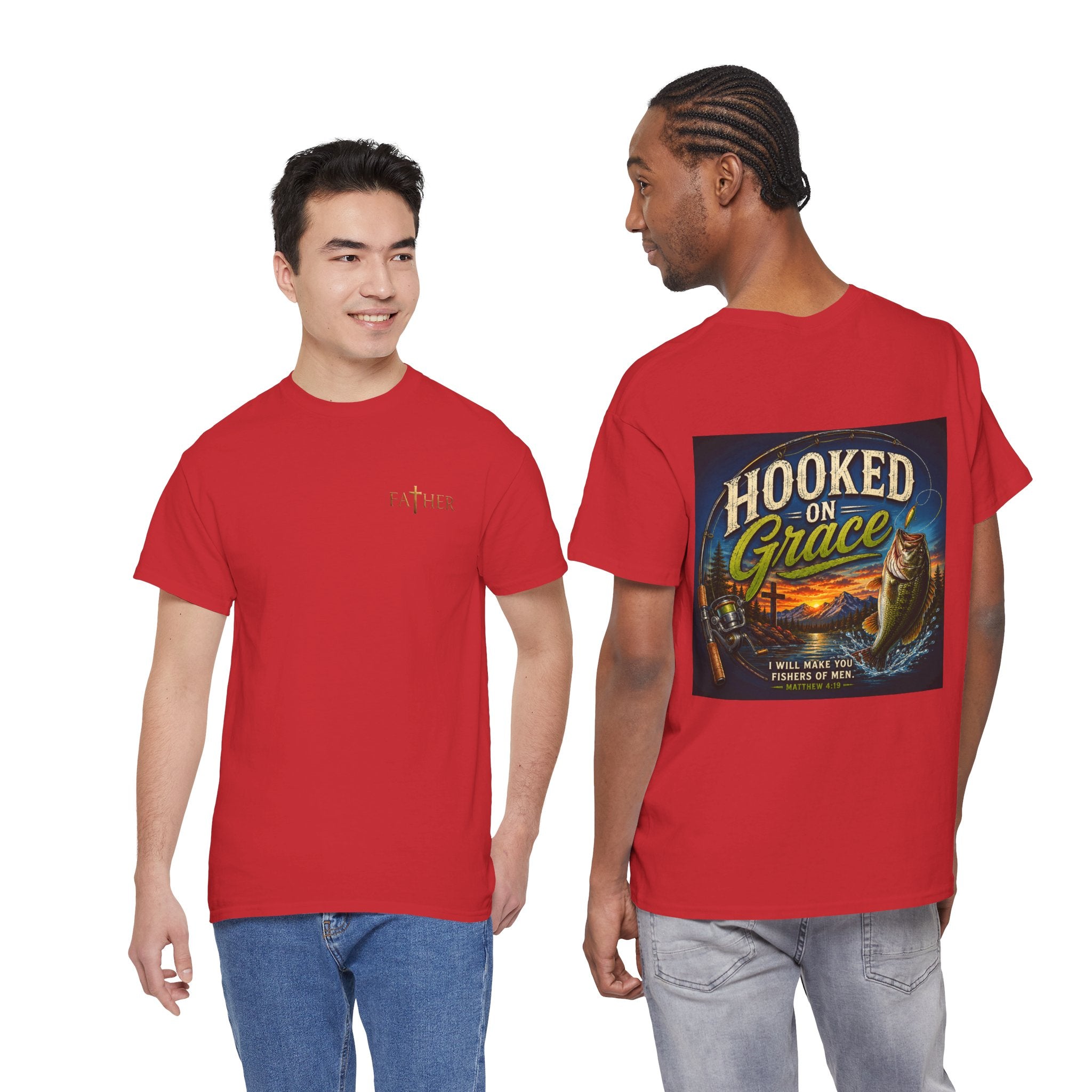 Hooked on Grace Christian Fishing T-Shirt | Faith Based Outdoor Unisex Heavy Cotton Tee