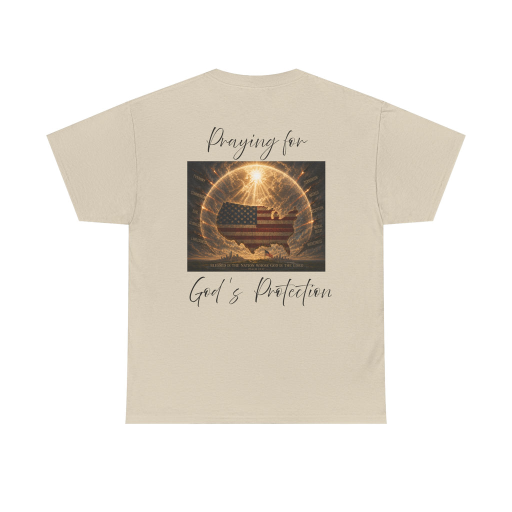 Praying for God’s Protection – Faith-Based American T-Shirt Unisex Heavy Cotton Tee