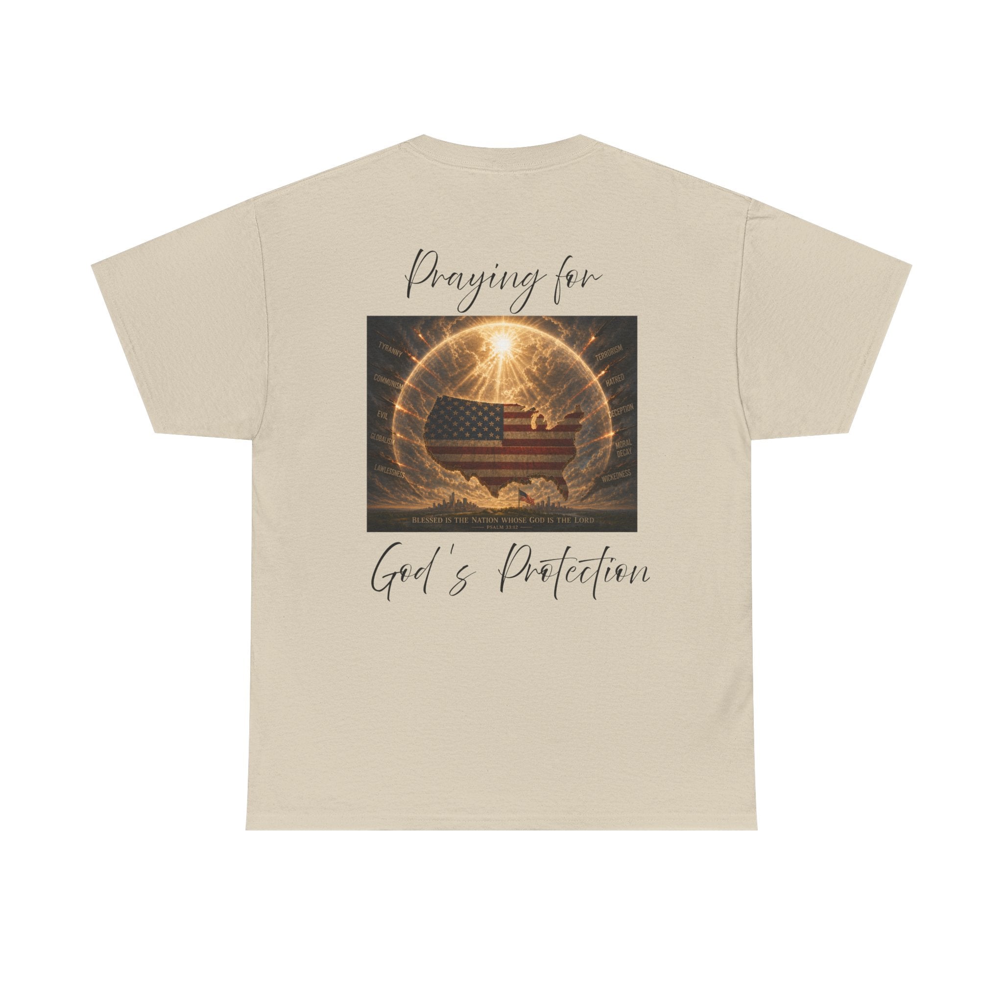 Praying for God’s Protection – Faith-Based American T-Shirt Unisex Heavy Cotton Tee