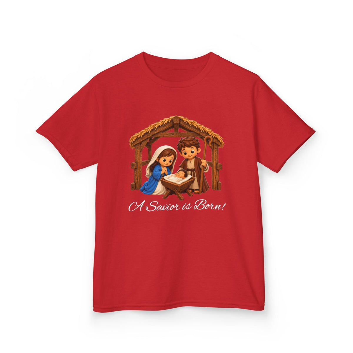 A Savior Is Born Kids Christmas T-Shirt – Nativity Christian Kids Heavy Cotton™ Tee