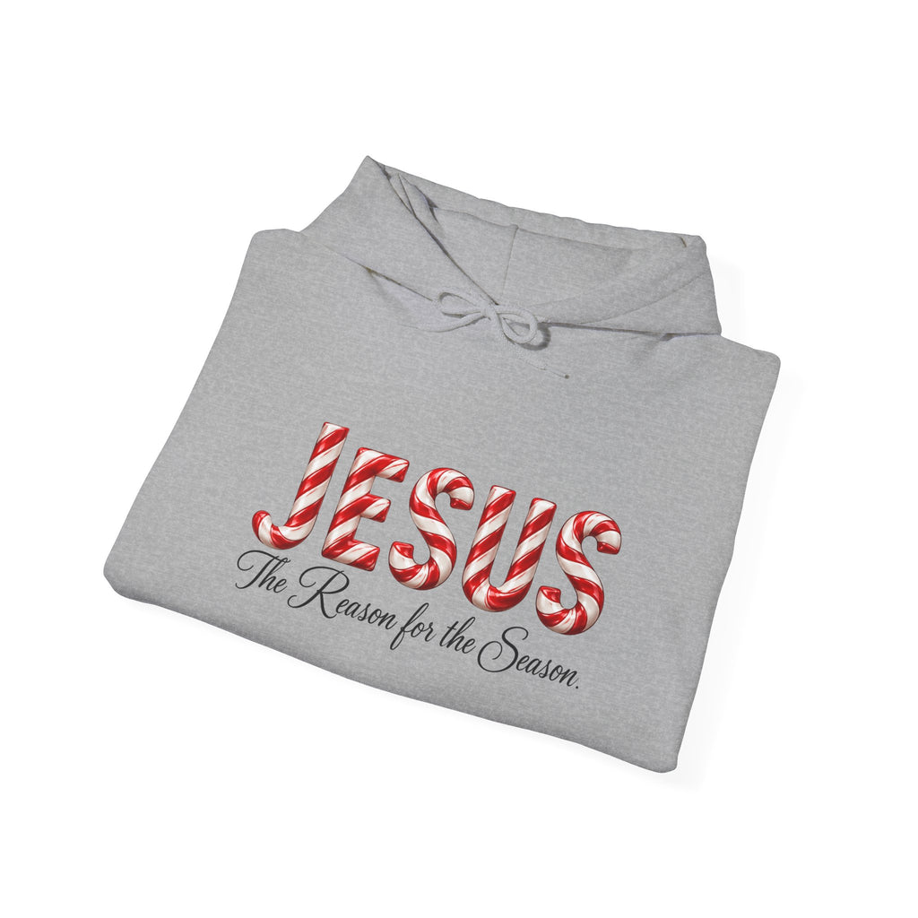 Jesus Is the Reason for the Season – Candy Cane Christmas Christian Hoodie-Unisex Heavy Blend™ Hooded Sweatshirt